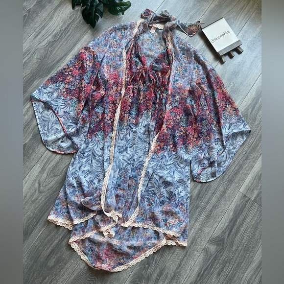 Victoria’s Secret Sheer Floral Lace Trim Kimono & Halter Dress Set Sz M & M / L - Picture 2 of 16